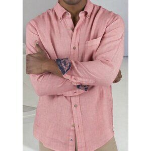 Tailor Vintage Mens Linen Puretec Cool Long Sleeve Dusty Rose Shirt NEW Medium